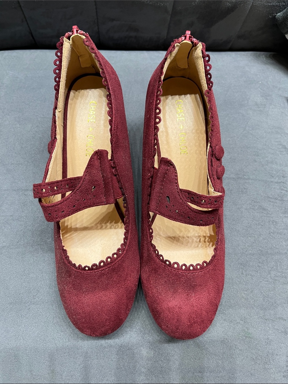Chase + Chloe Burgundy Suede Mary Jane Heels